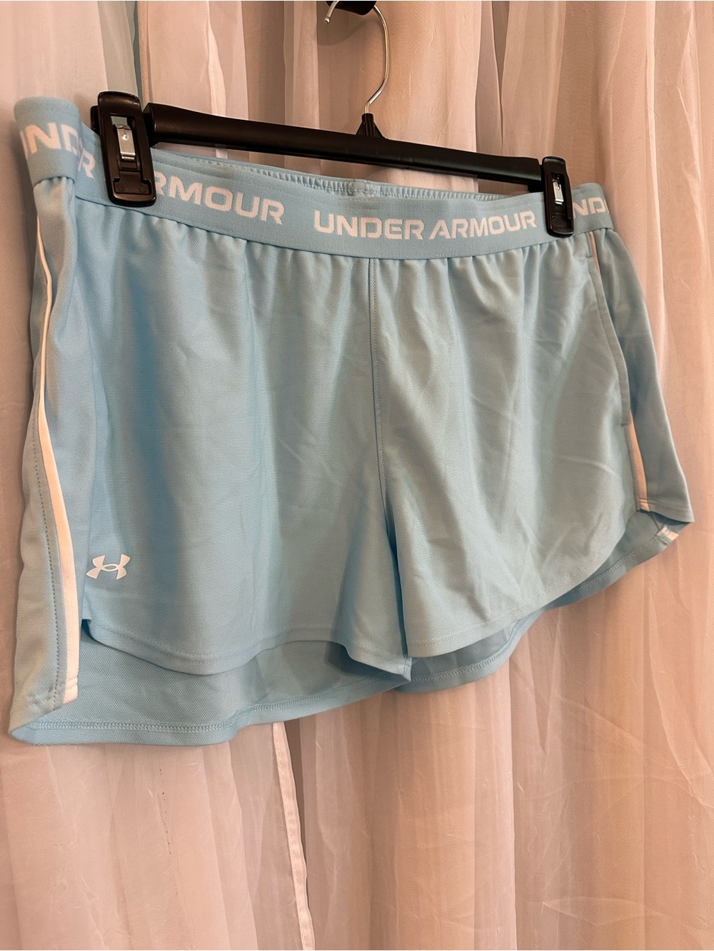 Under Armour Women's Light Blue Athletic Shorts with White Trim